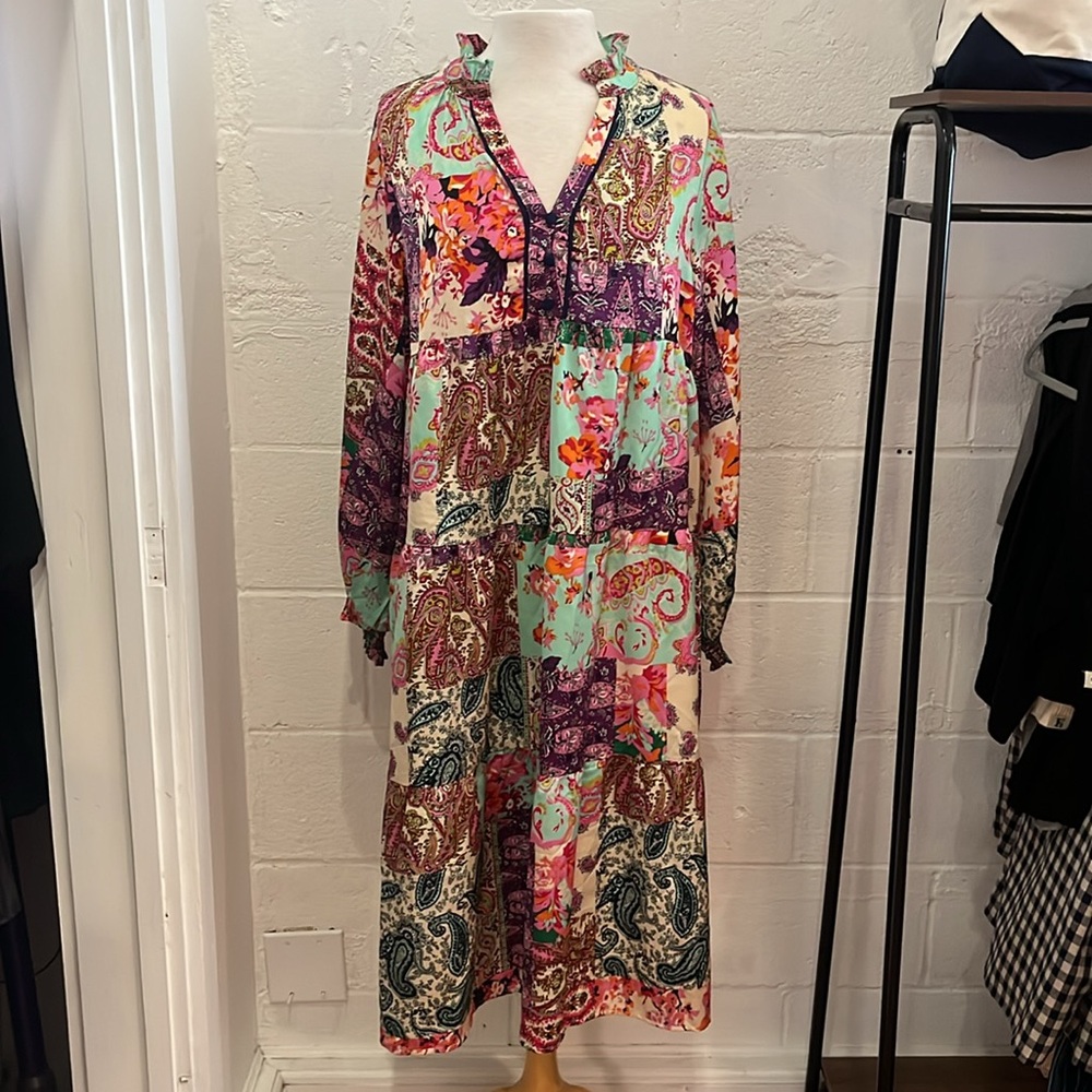 Umgee Silky Patchwork Print Midi Dress - Picture 2 of 7